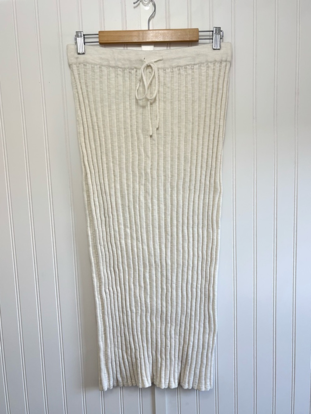 Free People FP Beach Ribbed Knit Knotted Midi Skirt Ivory Drawstring Size M - Picture 3 of 9